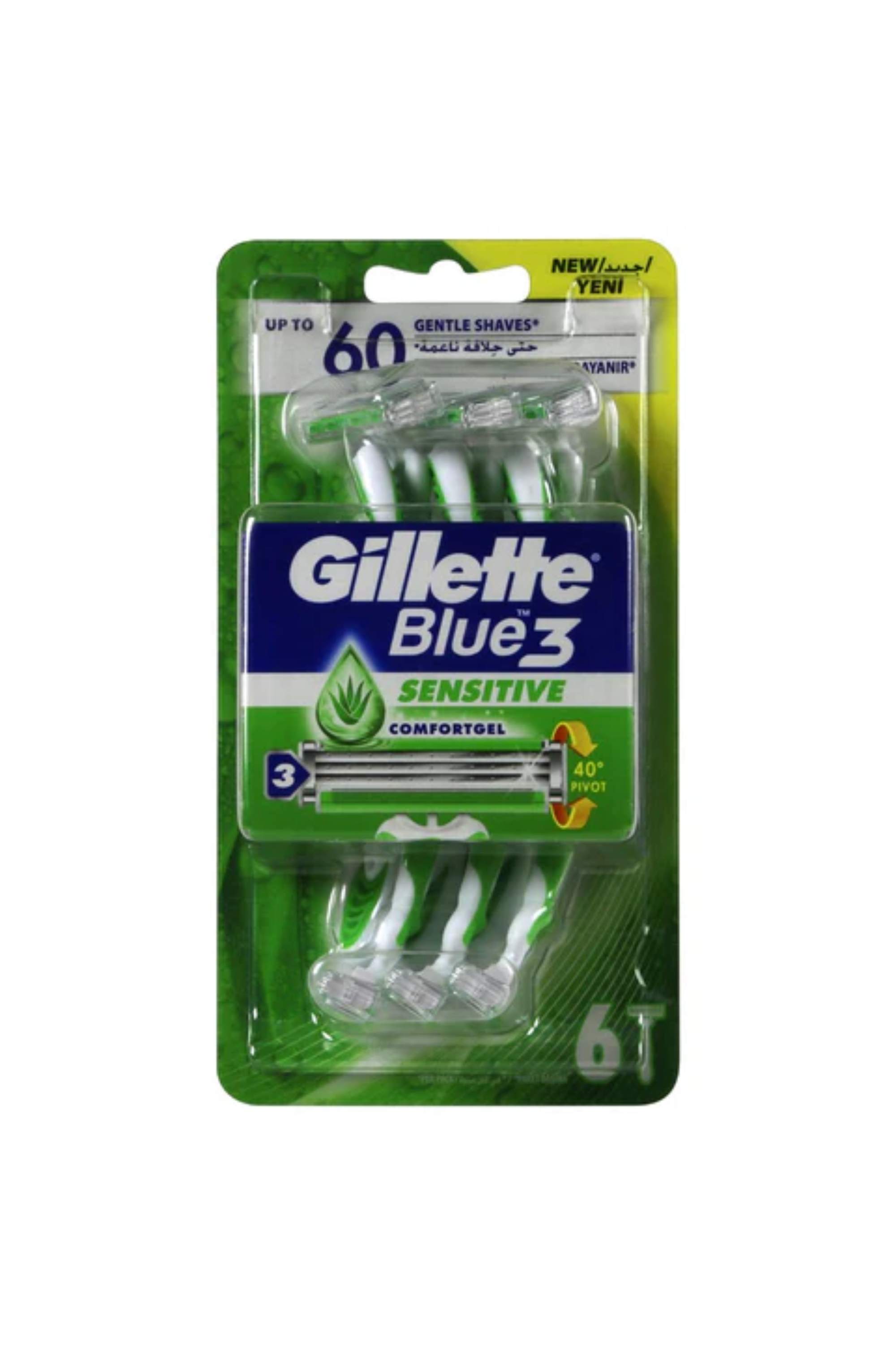 Gillette Blue3 Sensitive Disposable Razor 6 PC