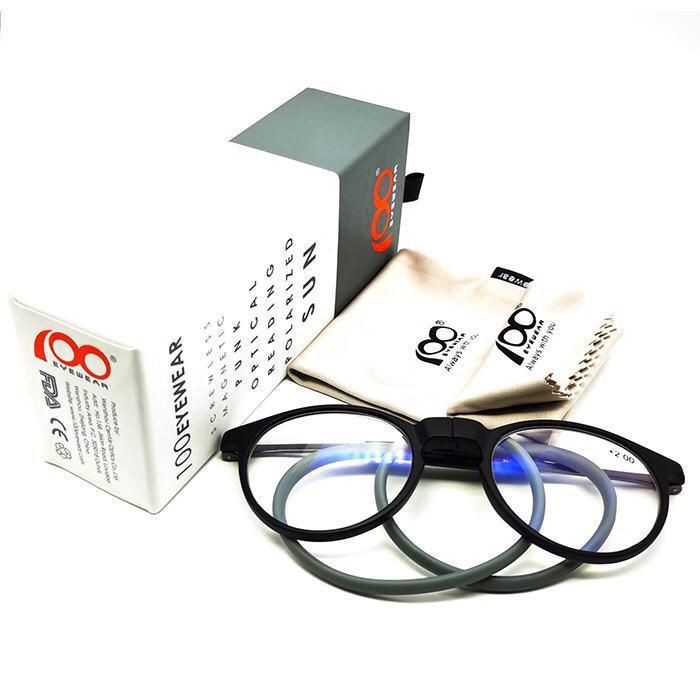Medical Reading Eye Glasses 100 Eye Wear Mag.Round Black & Gray, Antiblue/+1.5