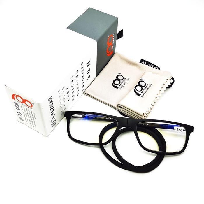 Medical Reading Eye Glasses 100 Eye Wear Mag.Square Black , Antiblue/+3